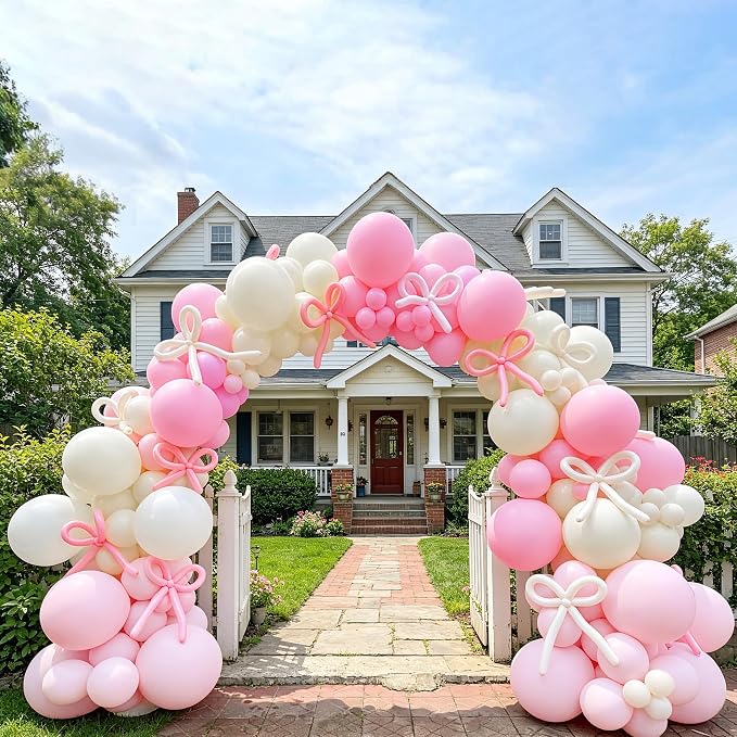 100pcs Pink and White Balloons 12 Inch w/Ribbon Party Decorations | Pink and - Image 5