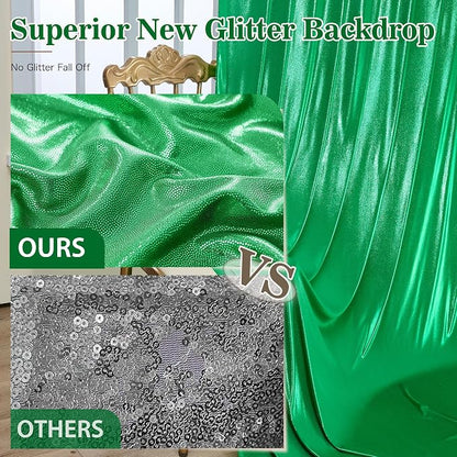 10x10ft Green Sequin Backdrop Curtains, Wrinkle Free Glitter Backdrop Drapes - Image 6