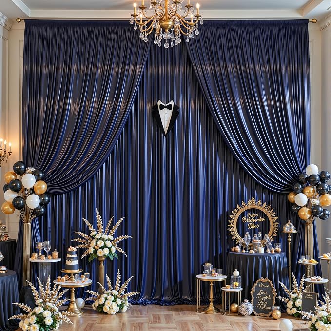 10x10 ft Navy Blue Glitter Backdrop Curtain - Image 6