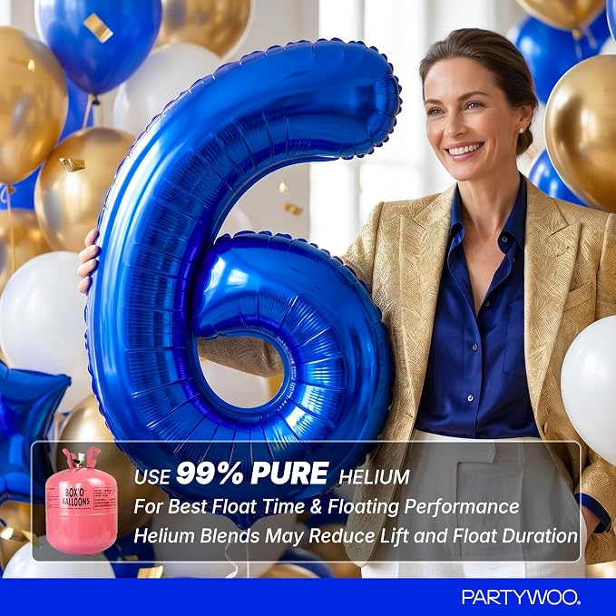 PartyWoo Number Balloons 40 Inch Blue Number 6 Kit - Image 5