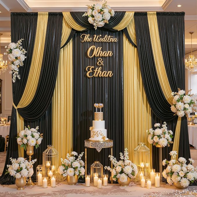 20ft x 10ft Gold Black Sequin Backdrop Curtain - Image 3