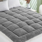 Cymula California King Mattress Topper, Sherpa Mattress Pad for Cal King Bed with 900GSM Down for Back Pain Extra Thick Mattress Cover Pillow Top with 8-21" Pockets, Grey