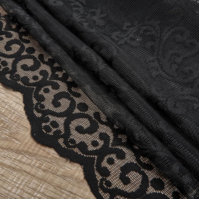 Black Lace Curtains 72 Inches Long 2 Panels Modern Vintage Paisley Floral Sheer - Image 7