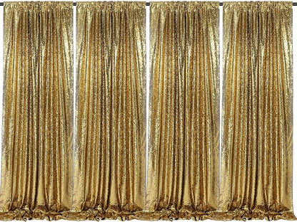 Black Gold Sequin Backdrop Curtains 4 Pcs 2ftx8ft Glitter Shimmer Fabric | by B-COOL