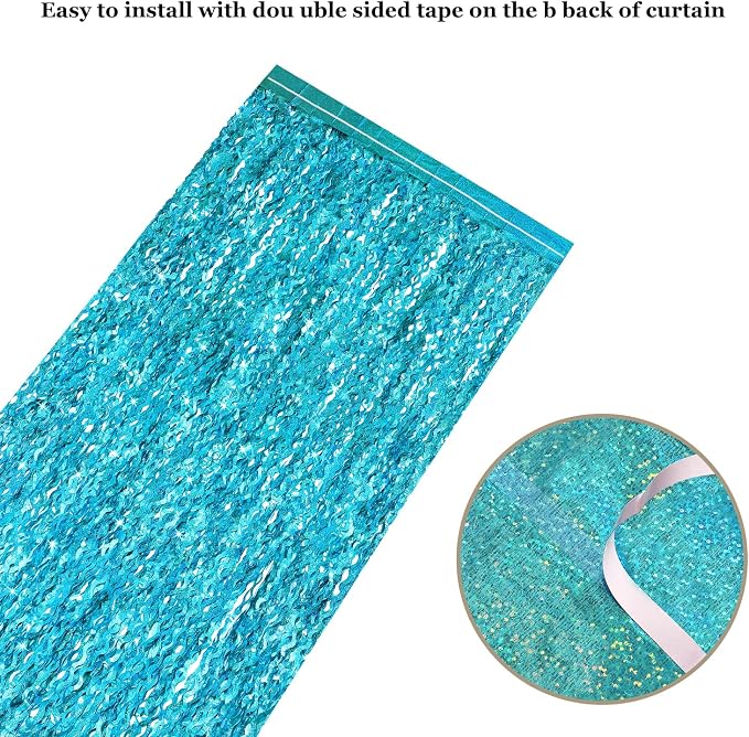 4 Pack Teal Aqua Blue Wavy Foil Fringe Curtains Party Decorations - Image 5