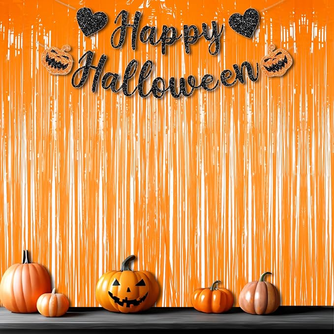 BRAVESHINE Orange Streamers Party Backdrop | Halloween Decorations | 2 Pack | - Image 4