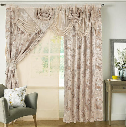 GLORY RUGS Jacquard Luxury Window 2 Panel Set Beige Curtain - Image 5