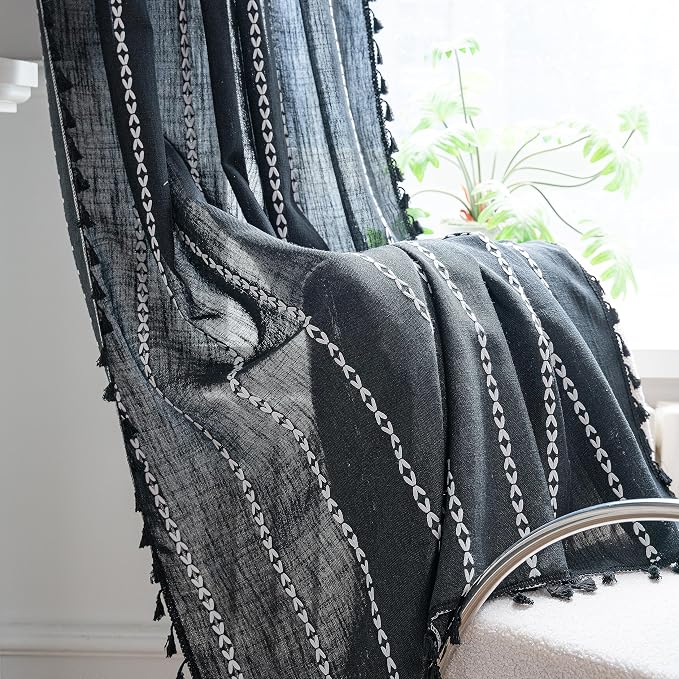 Sutuo Home Black Boho Curtains, Bohemian 1 Panel 108 inches Long - Image 3