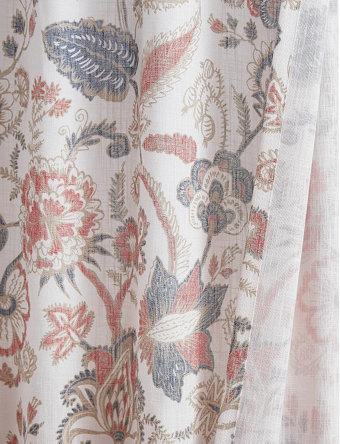 Kayne Studio Botanical Print Semi Sheer Curtains Navy Red Floral Leaf Farmhouse - Image 3