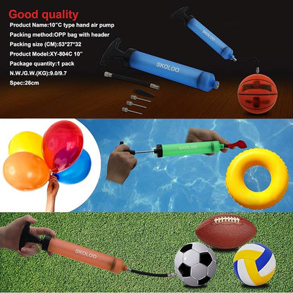 SKOLOO 10" Portable Hand Air Ball Pump Inflator Kit - Image 4