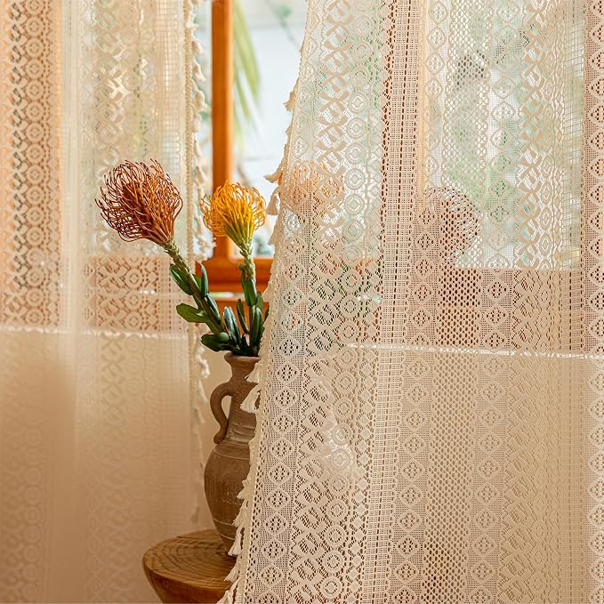 Sutuo Home Beige Lace Boho Curtains - Image 8