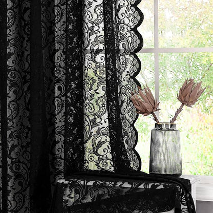 Bujasso Black Sheer Lace Curtains 63 inch Luxury Vintage Floral Sheer Window by Bujasso