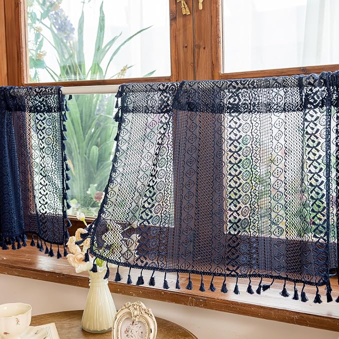 Sutuo Home Navy Blue Boho Curtains Valance 18 Inches Long - Image 9