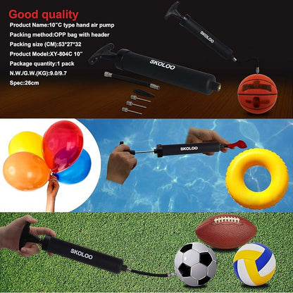 SKOLOO 10" Portable Hand Air Ball Pump Inflator Kit - Image 6