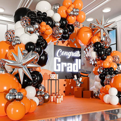 ALL-IN-1 Orange Black White Balloons Arch Kit by SherylDecor
