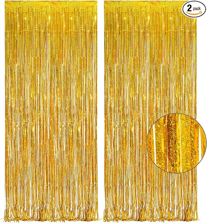 Gold Fringe Curtain Tinsel Backdrop by GREATRIL