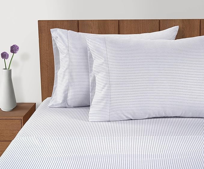 Lane Linen 100% Organic Cotton Pillow Cases Standard Size Set of 2 (20"x26") - Cotton Pillowcases Standard Size - Soft Pillow Cases Set of 2 - Standard Pillowcase Pack of 2 - Ticking Stripe Cobalt