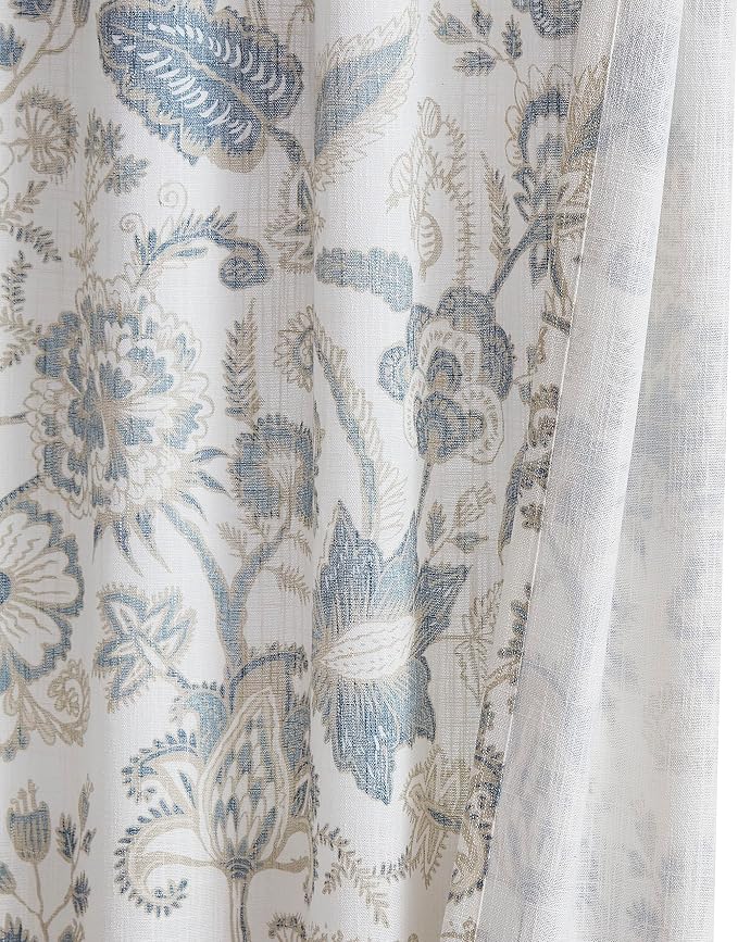 Kayne Studio Blue Grey Jacobean Floral Rod Pocket Semi Sheer Curtains 84" L | - Image 3