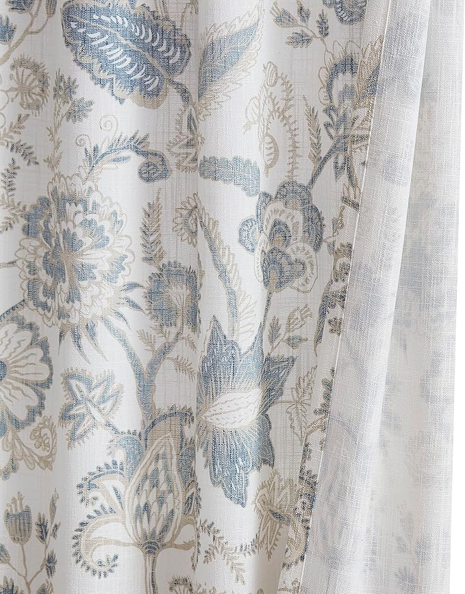 Kayne Studio Blue Grey Floral Botanical Rod Pocket Semi Sheer Curtains 63" | - Image 3