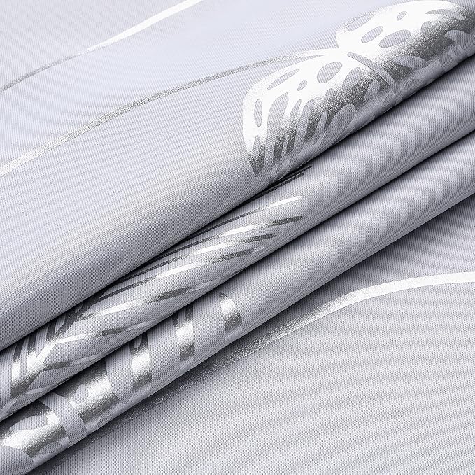 Greyish White Room Darkening Curtains 84 Inches Long Silver Palm Tree Pattern - Image 8