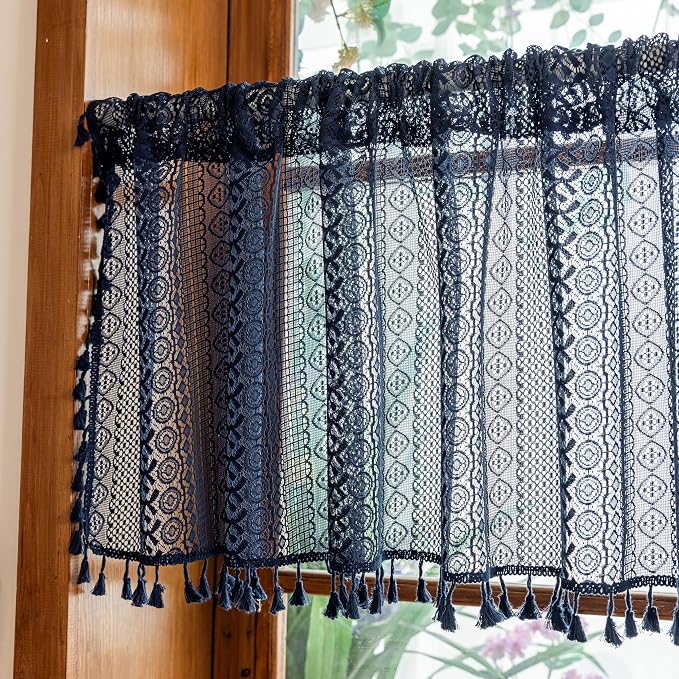 Sutuo Home Boho Lace Sheer Short Curtains Valance 2 Panels - Image 8