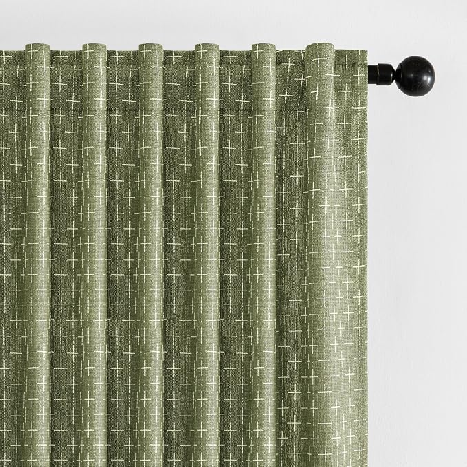 MIULEE Patterned Farmhouse Linen Curtains, Back Tab, Sage Green | Linen Curtains by MIULEE