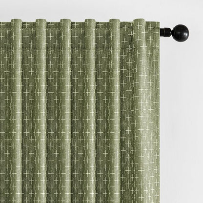 MIULEE Patterned Farmhouse Linen Curtains, Back Tab, Sage Green | Linen Curtains by MIULEE