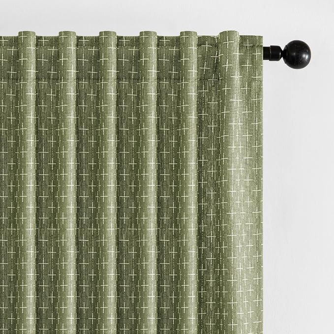 MIULEE Patterned Farmhouse Linen Curtains, Back Tab, Sage Green | Linen Curtains by MIULEE