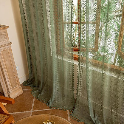 Sutuo Home Olive Green Boho Lace Curtains 84 Inches Long by SutuoHome