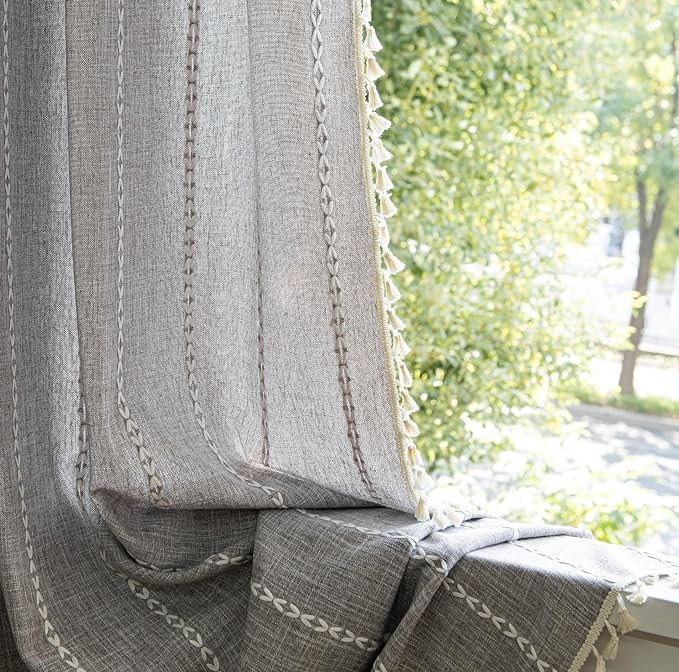 Sutuo Home Boho Curtains for Bedroom Living Room, Semi Blackout Linen Farmhouse - Image 2