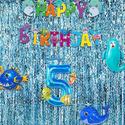 Wavy Blue Streamers Party Backdrop - Image 4