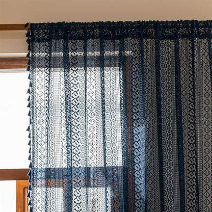 Sutuo Home Navy Blue Boho Lace Curtains - Image 4