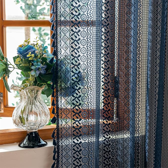 Sutuo Home Navy Blue Lace Boho Curtains - Image 7