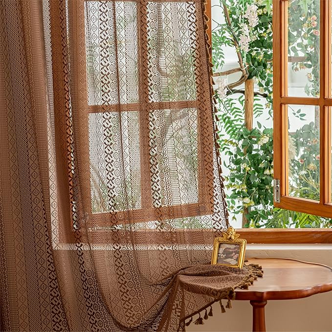 Sutuo Home Dark Coffee Lace Boho Curtains by SutuoHome