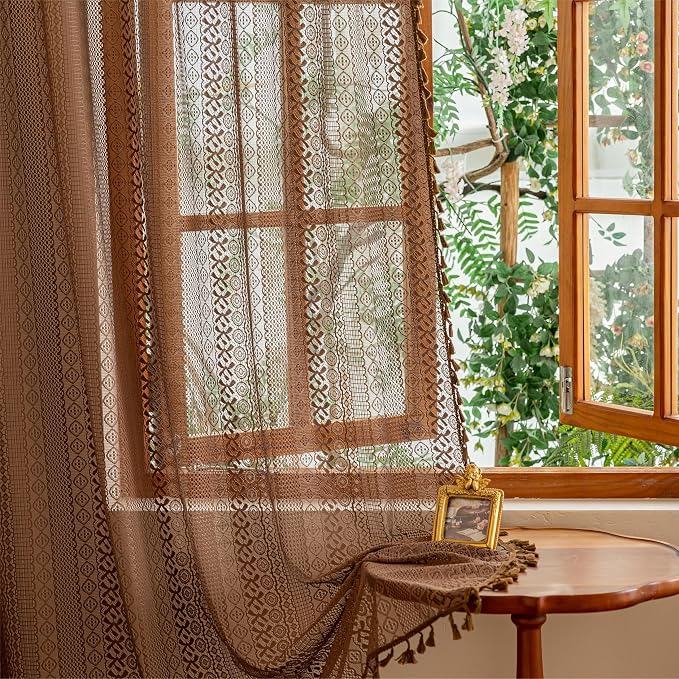 Sutuo Home Dark Coffee Boho Curtains 84 inches Long - Image 2