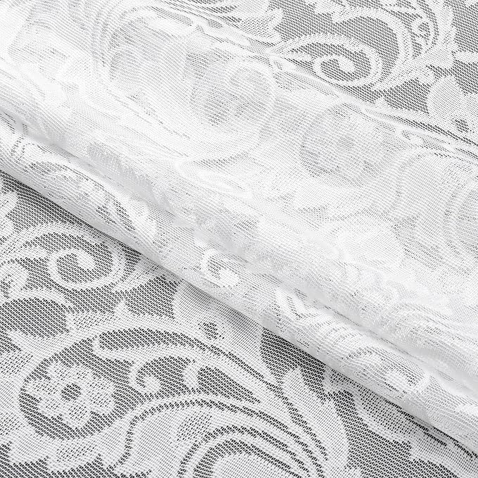Bujasso White Sheer Lace Curtains 54 inch Vintage Floral Short Curtain Panels - Image 4