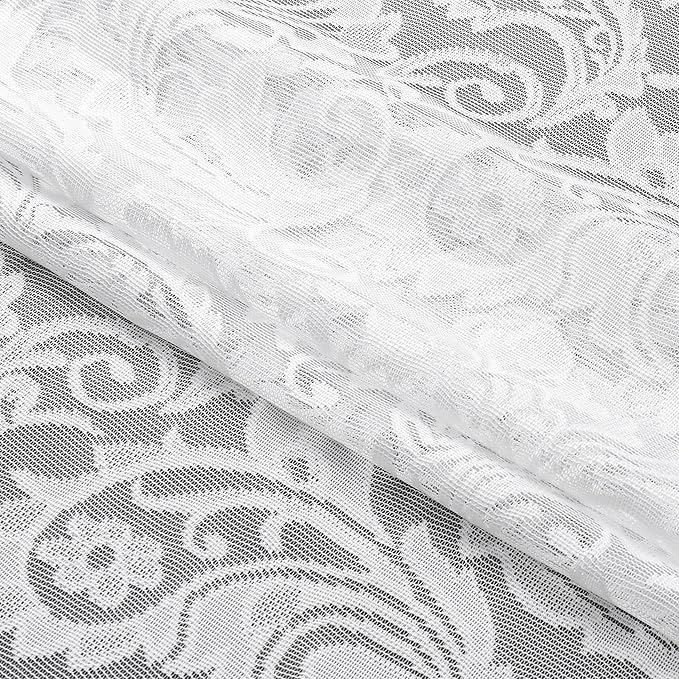 Bujasso White Lace Pinch Pleat Curtains 90 inch, Vintage Floral Sheer Drapes - Image 9
