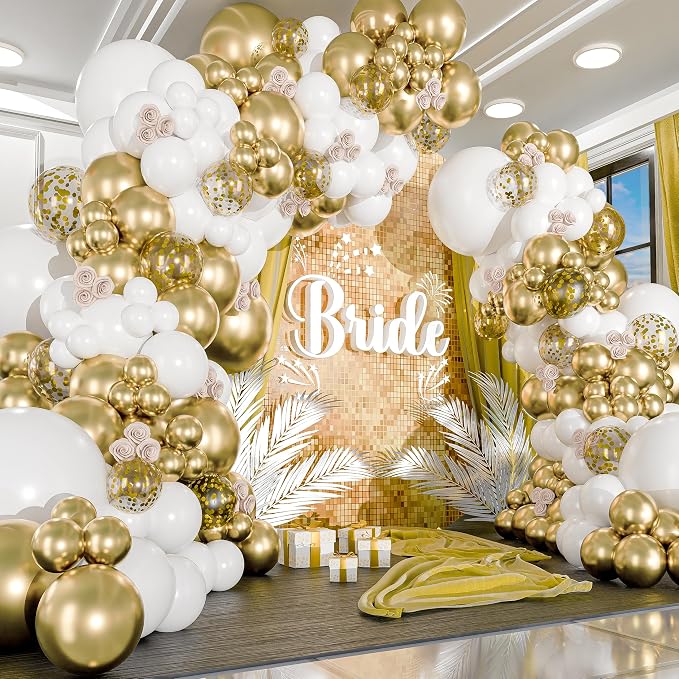 ALL-IN-1 White and Gold Balloons Garland & Arch Kit – Small and Large Gold and - Image 2