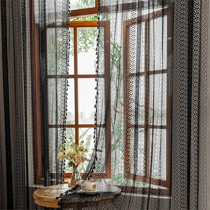 Sutuo Home Black Boho Sheer Curtains 84 inches Long - Image 5