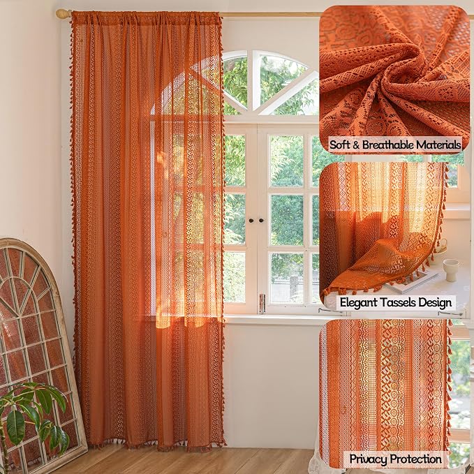 Sutuo Home Boho Curtains for Bedroom Living Room Dining Room, Crochet Lace - Image 2