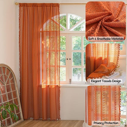 Sutuo Home Boho Curtains for Bedroom Living Room Dining Room, Crochet Lace - Image 2