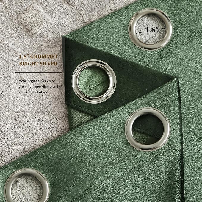 BULBUL Velvet Oilve Green Blackout Curtains 63 inch - Image 3