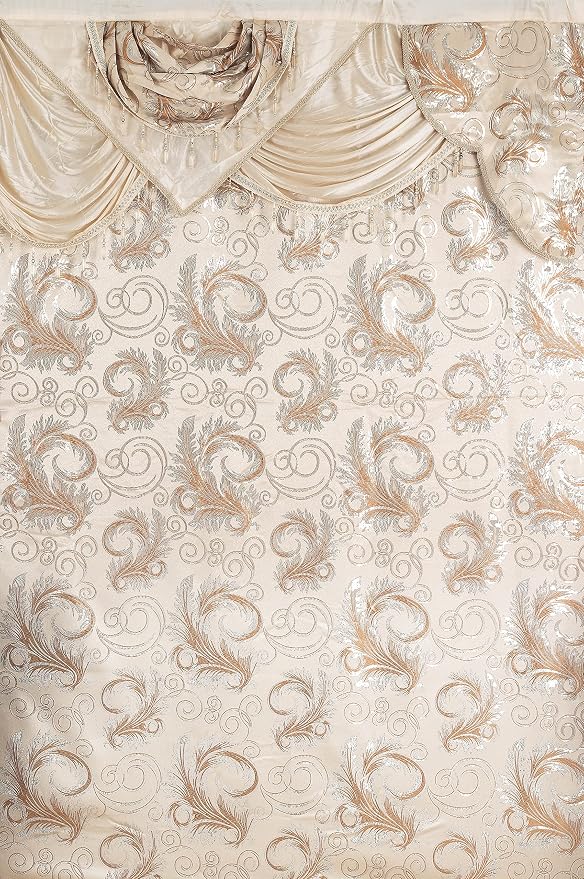 GLORY RUGS Jacquard Luxury Window 2 Panel Set Beige Curtain - Image 3