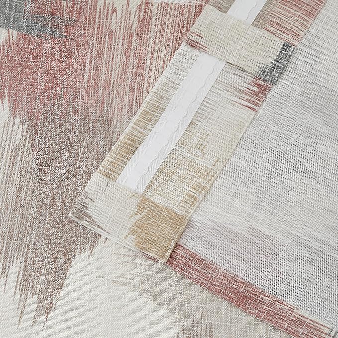 Kayne Studio Red Tan Boho Geo Rod Pocket Semi Sheer Curtains 95 Inches Long | - Image 7