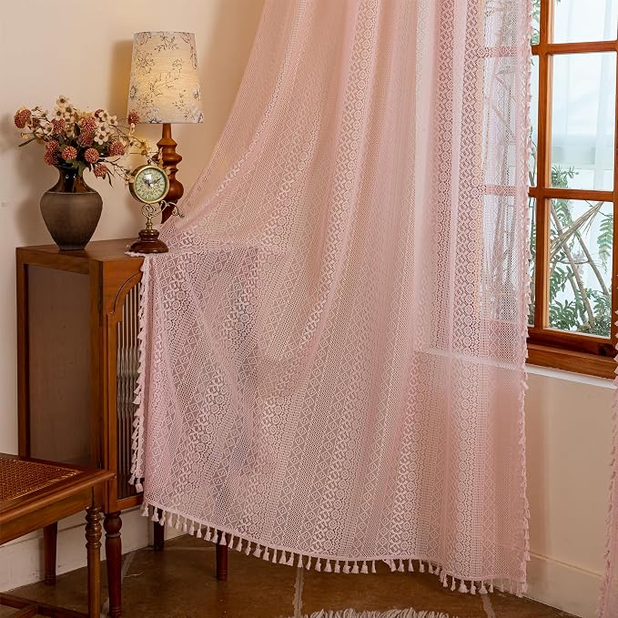 Sutuo Home Light Pink Lace Boho Curtains 84 inches Long by SutuoHome