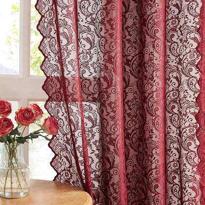 Bujasso Burgundy Lace Sheer Curtains by Bujasso