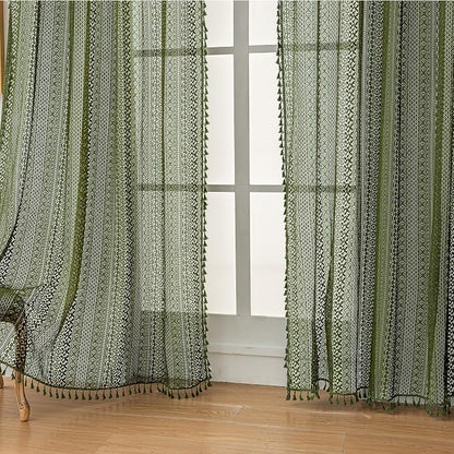 WAZZIO Boho Lace Curtains 84 Inches 2 Panel, Light Filtering Privacy Tassel & - Image 7