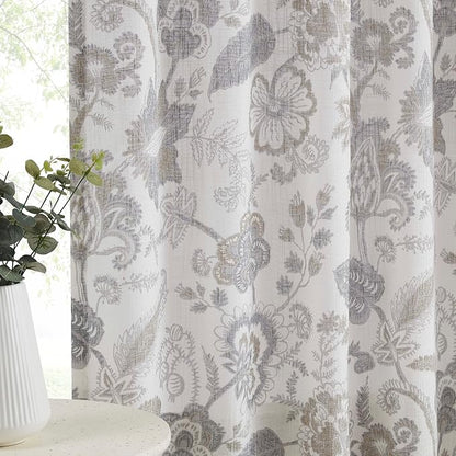 Kayne Studio Linen Grey Curtain Panels Linen Textured Botanical Leaf Print - Image 2
