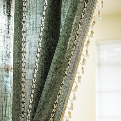Sutuo Home Boho Door Curtains for Doorway Patio, Bohemian Linen Tassles Light - Image 9