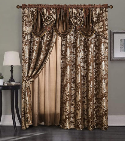 GLORY RUGS Jacquard Luxury Window 2 Panel Set Brown Curtain by GLORYRUGS